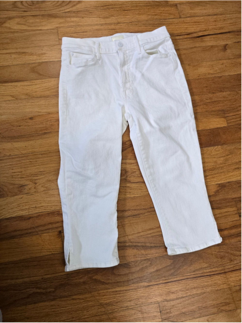 MOTHER The Stunner Zip Capri Jeans Women's 28 Bunny Snip White High Rise